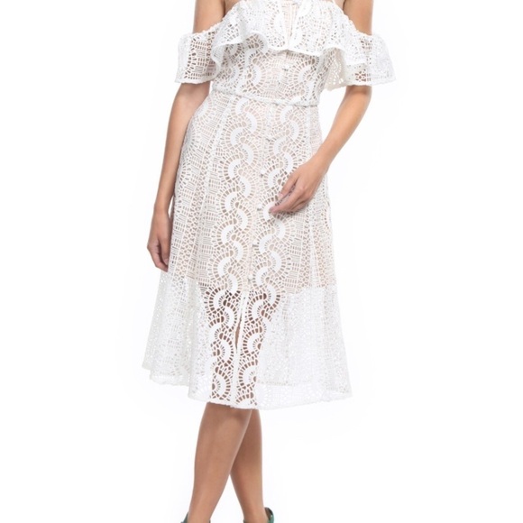 Line And Dot White Bridal Crochet Eyelet Off The Shoulder Lace Dress Size Large - Picture 1 of 14